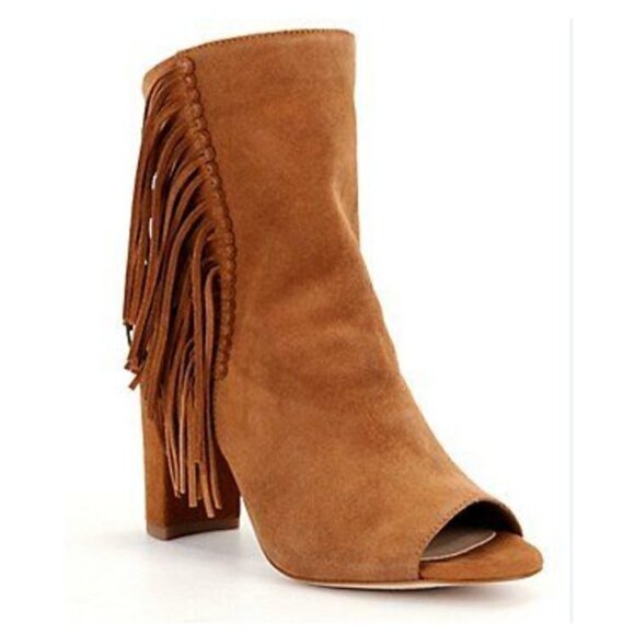 Gianni BINI RENNY Fringe  Ankle Boots Womens  SUEDE Peep Toe SIZE 7.5 - Picture 1 of 16